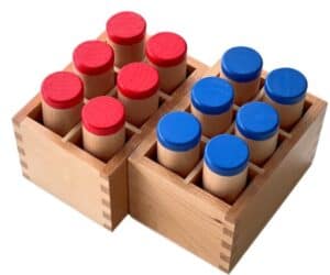 Montessori Sound Cylinders for auditory discrimination and pitch.